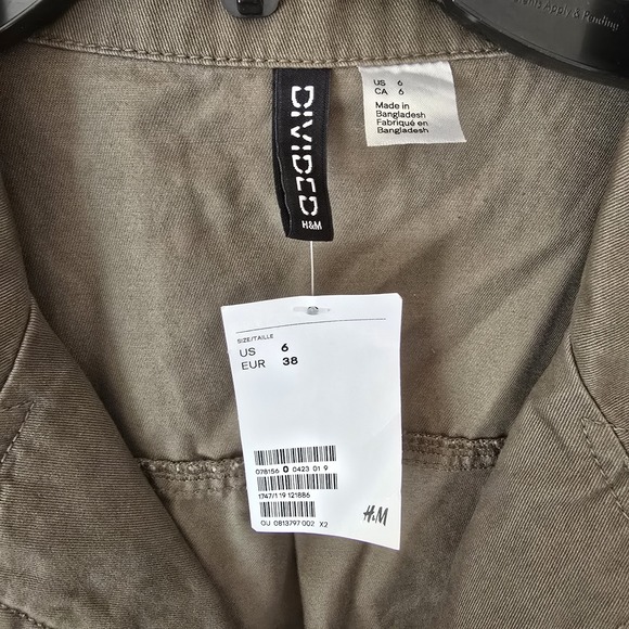 NWT H&M Women Coverall Jumpsuit Cotton Utility Olive‎ Green Sz 6 Barn Chore Work - Picture 2 of 7